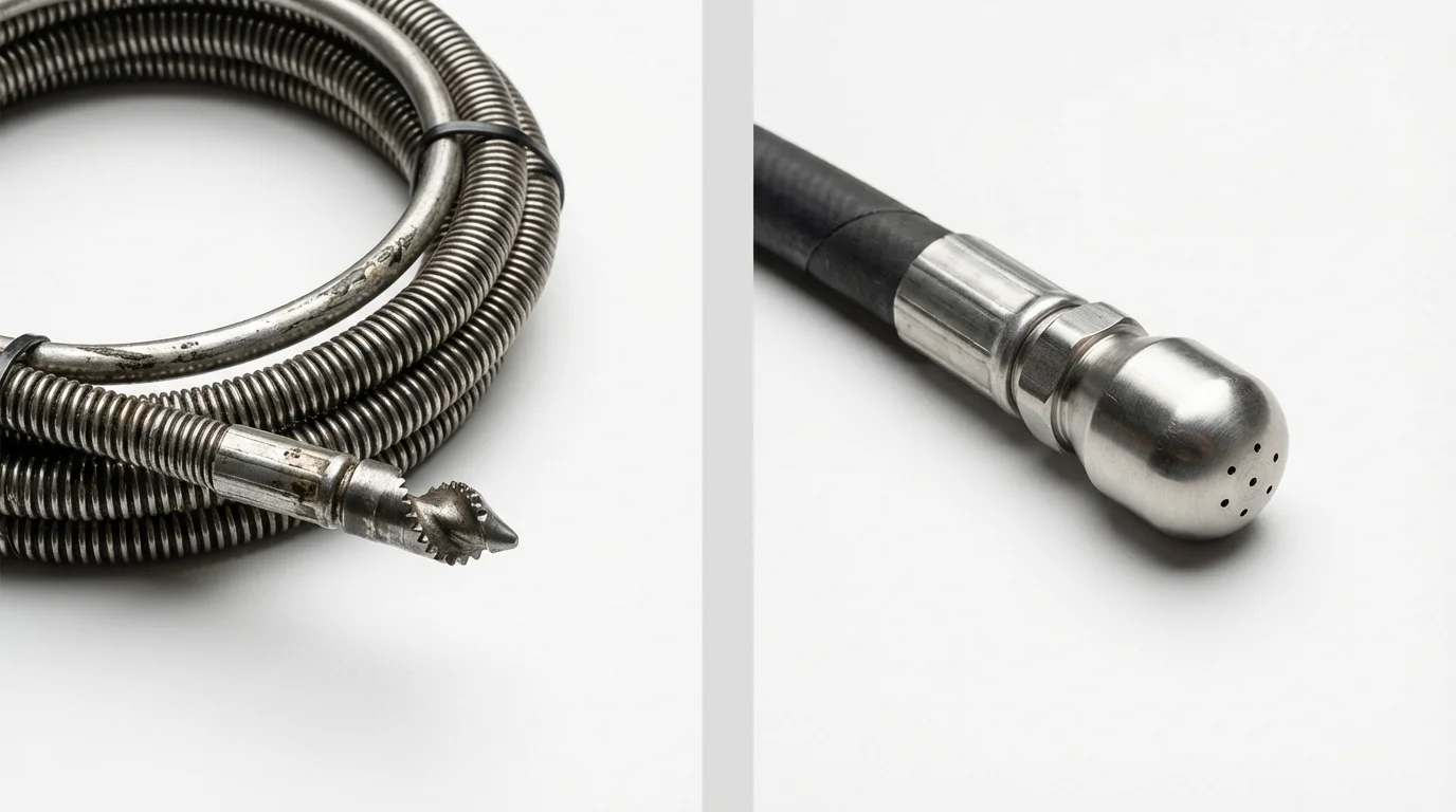 Drain snake cable and hydro jetting nozzle used for drain cleaning in Butler, MO